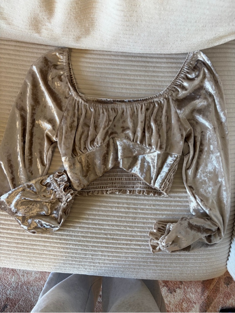 Altar'd State Taupe Velvet Cropped Top